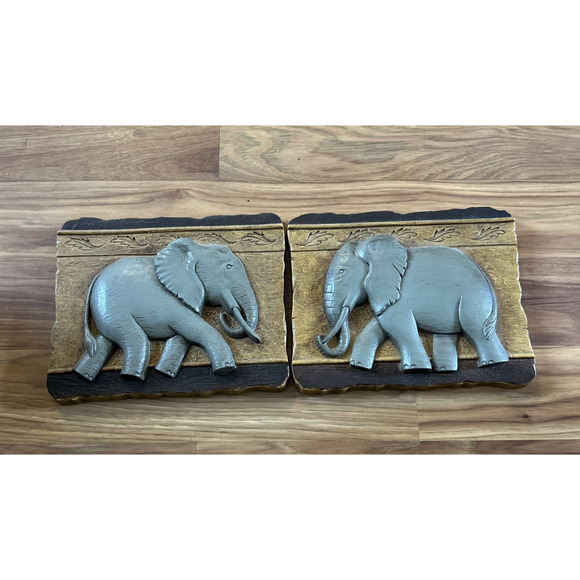 2 Elephant Wall Hanging Plaque Decor 3D Asian Africa 2001 Home Interior Pair Set - Picture 1 of 4